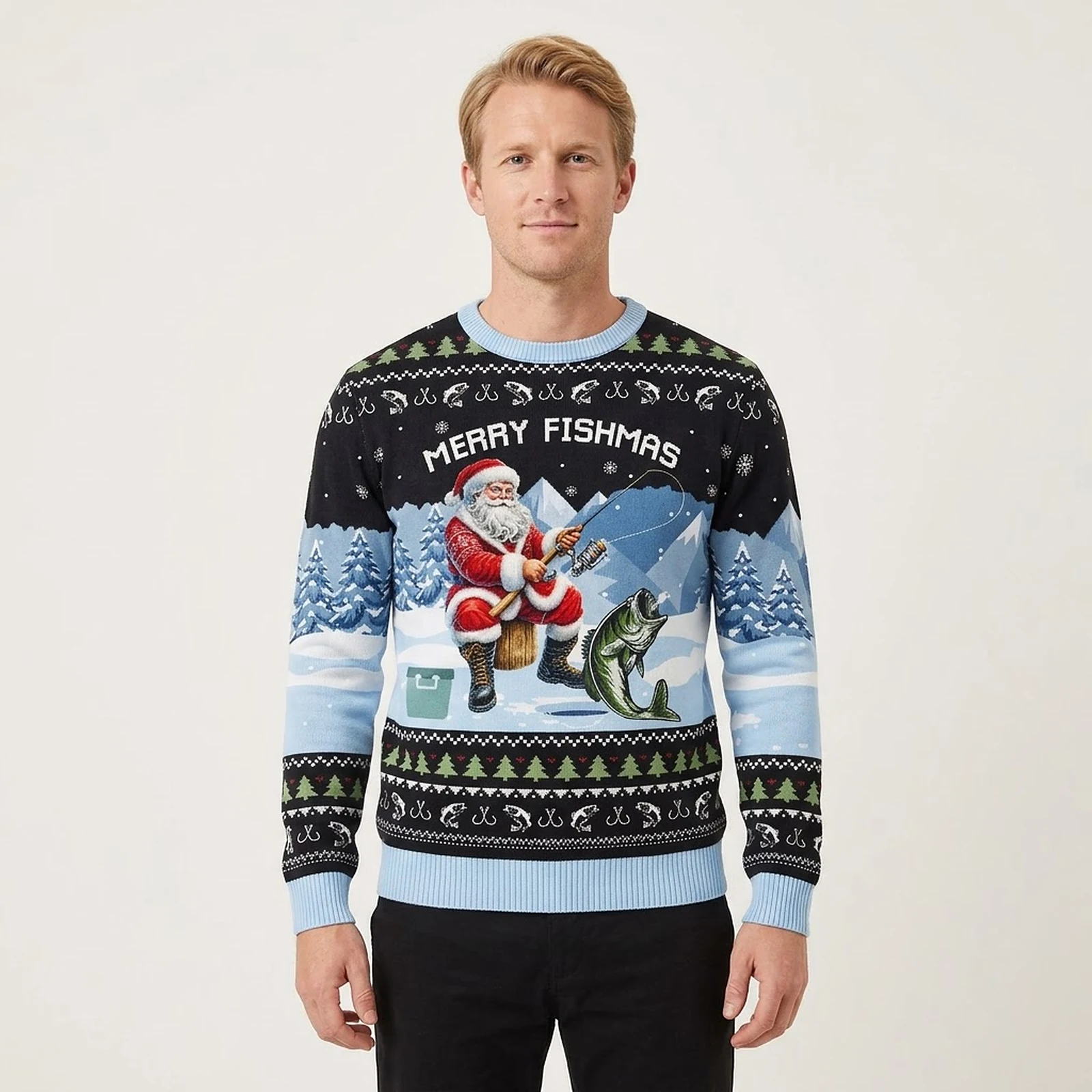 Unique Merry Fishmas Fishing Christmas Sweater Warm and Comfy Sweater for Winter Days Unique Merry Fishmas Fishing Christmas Sweater Warm and Comfy Sweater for Winter Days