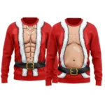 Which Santa Are You? Six Pack Santa & Dad Bod Santa Matching Sweaters worn at a Christmas party